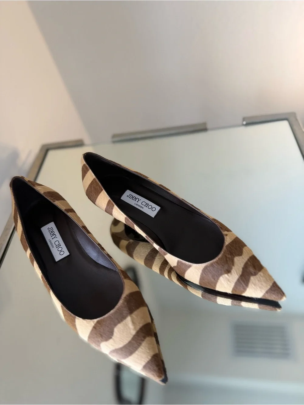 New Jimmy Choo Amelia 35 Chocolate Zebra Printed Pony Pumps $1,095 39.5